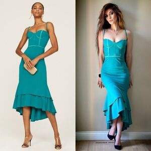 KATIE MAY Sweetheart Neck Bustier Bodice Tier Ruffle‎ Hem Bodycon Midi Dress S